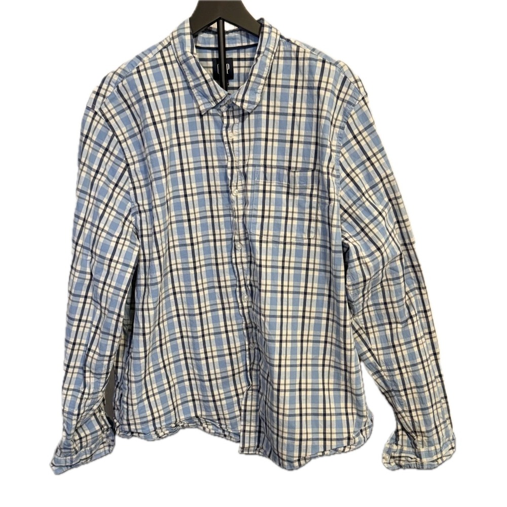 GAP‎ Men's Blue Plaid Button Up Long Sleeve Shirt XXL